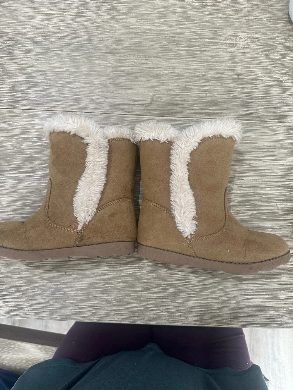 Kids Faux Ugg Winter Boots with inside zipper Trim - Tan